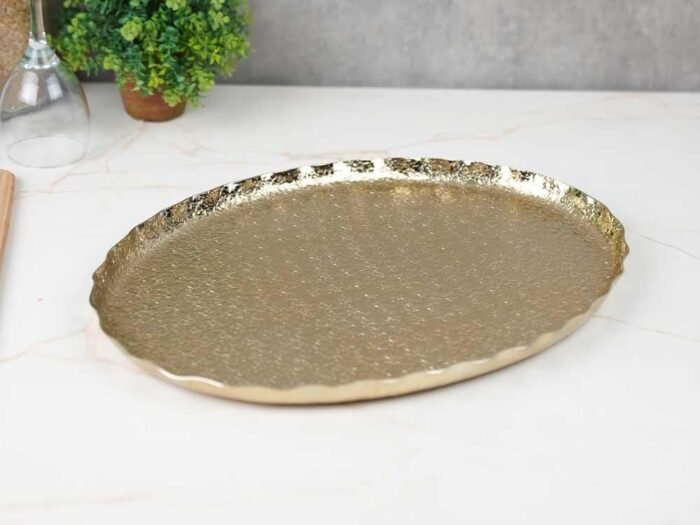 صينية ضيافة بيضاوي متوسطة ألمنيوم لون ذهبي - Jamie