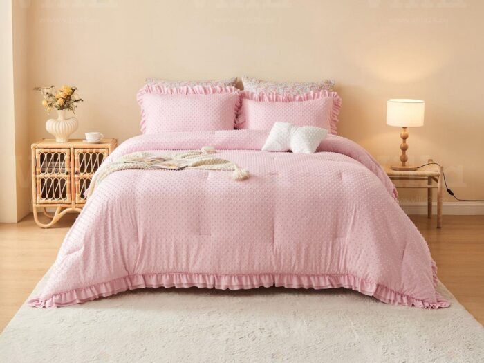 طقم لحاف مفرد ونص صيفي 5 قطع - Mary pink