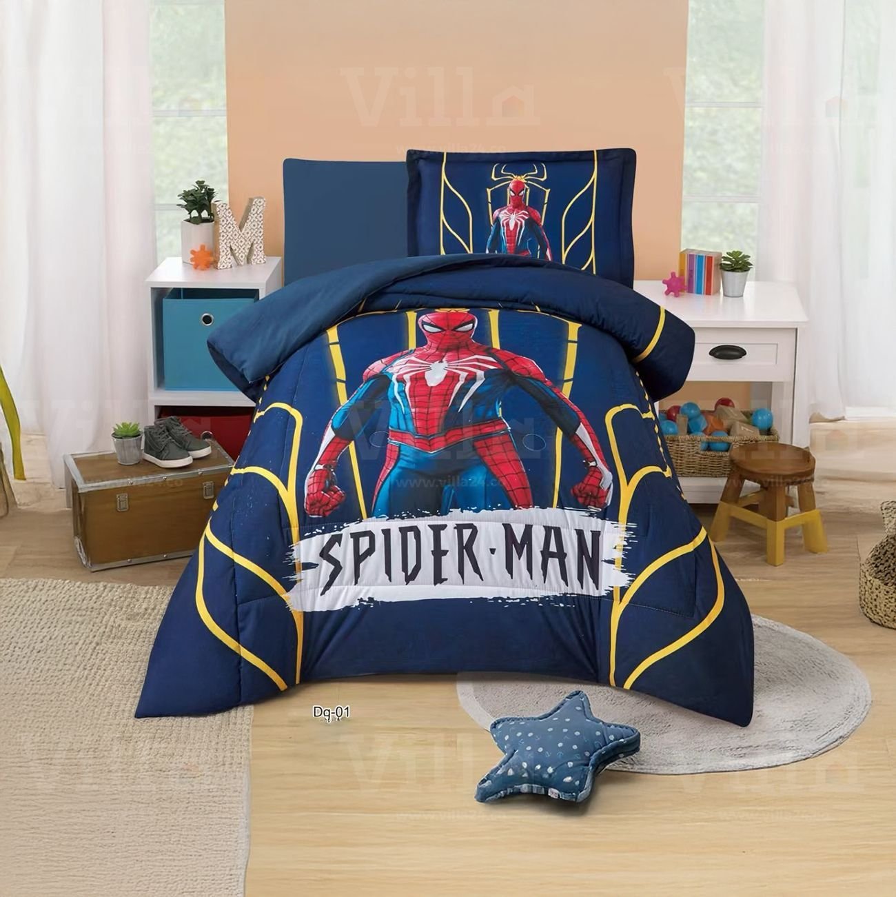 cmcfxfpqf0lxq01le3pvwglkf_WhatsApp_Image_2025-06-28_at_10.04.59__1_-2.jpeg طقم لحاف أطفال مفرد صيفي 4 قطع - سبايدر مان - الصورة 1