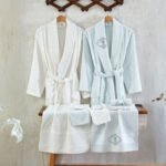 طقم ارواب 10 قطع قطن تركي - سماوي وكريمي