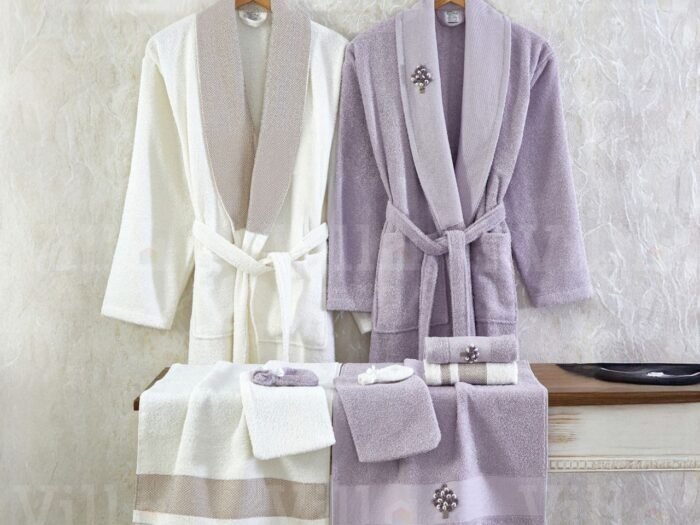 طقم ارواب 10 قطع قطن تركي - كريمي وموف