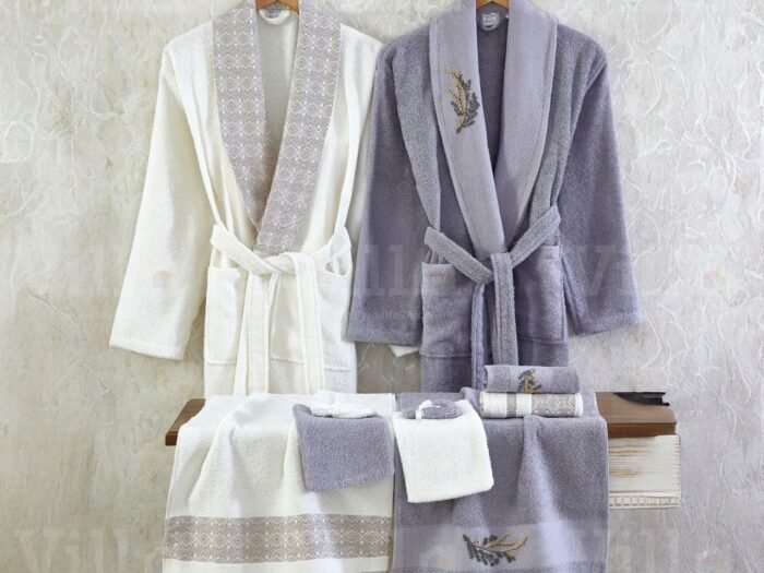 طقم ارواب 10 قطع قطن تركي - ليلك وكريمي