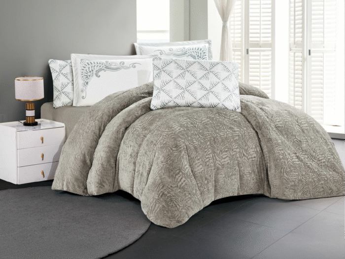 طقم لحاف فرو ناعم بيج -VICTORIA