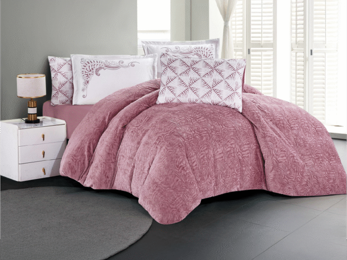 طقم لحاف فرو ناعم زهري -VICTORIA