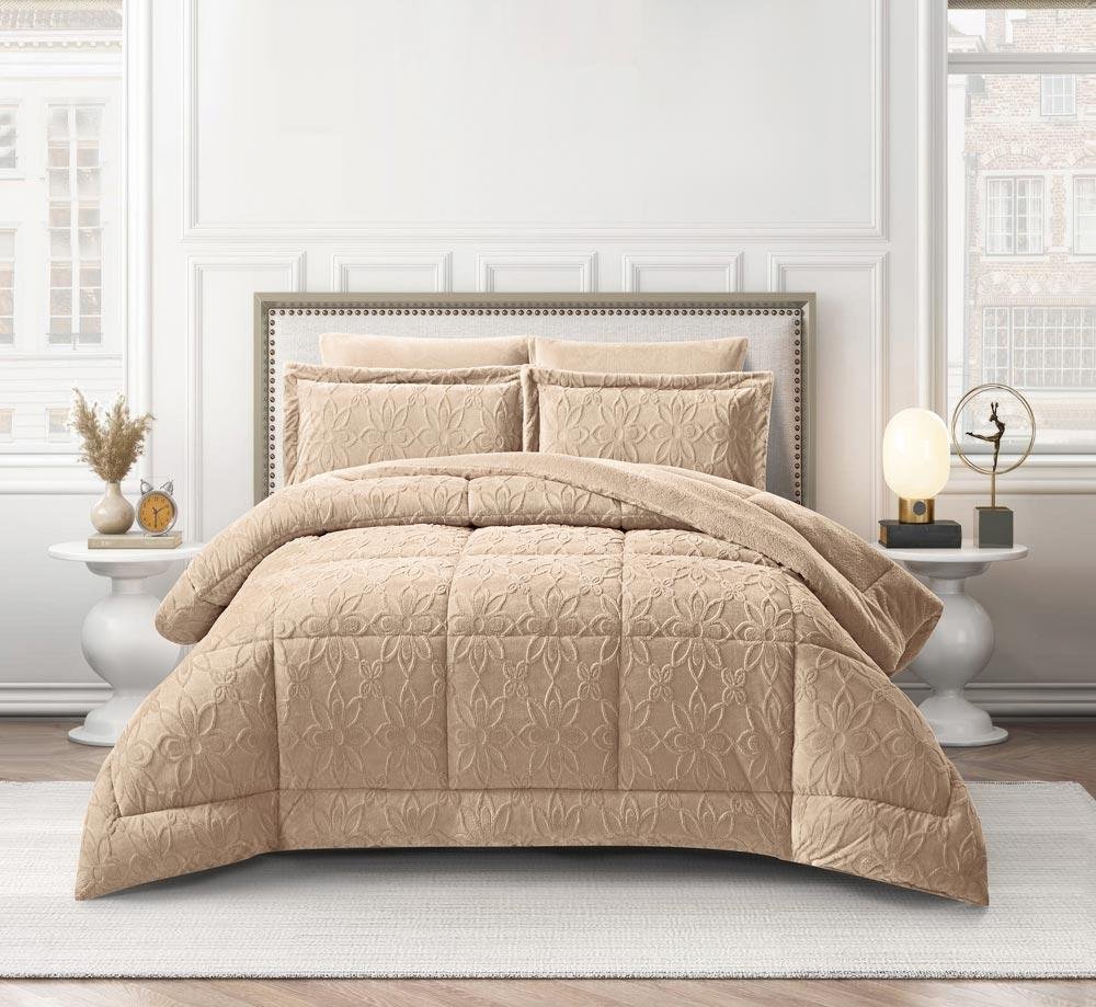 Iu4PWd9tSIug3Y1ArQYl طقم لحاف شتوي فليز بيج - FLORIVA - الصورة 1