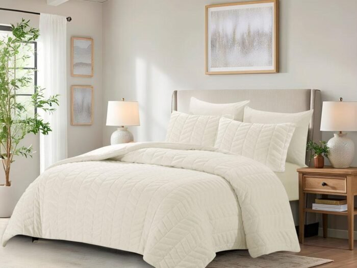 طقم لحاف شتوي مخمل آيفوري - COCORA