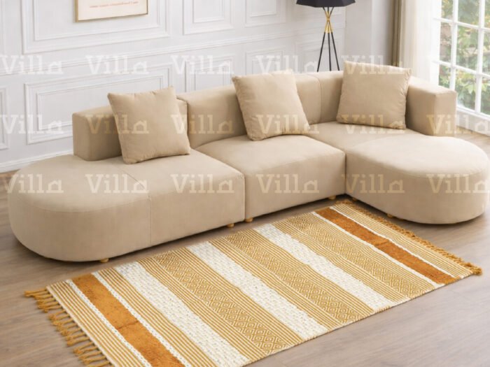 بساط هندي قطني منسوج كريمي و عسلي - ROHIT