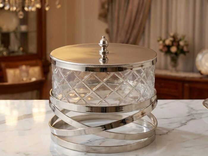 صحن زجاج بقاعدة حلزونية مع غطاء دائري - Twine