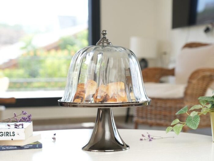 صحن كيك مع غطاء زجاج دائري نيكل - Revel