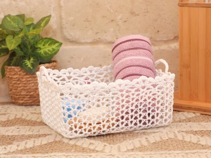 سلة بشاكير كروشيه مستطيلة مع يد - Yarnware