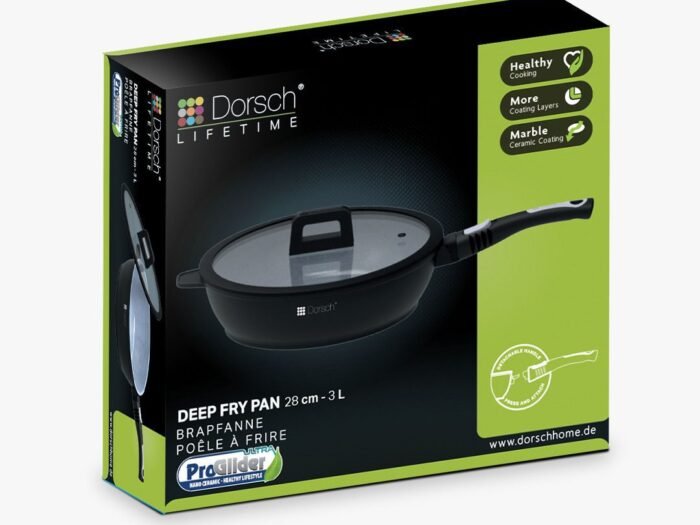 مقلاة عميقة مع غطاء مسطح 28 سم مغلفة بالسيراميك أسود  - Dorsch