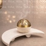 طقم مبخرة من حجر الترافرتين الطبيعي بقاعدة على شكل هلال