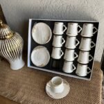 طقم فناجين قهوة 12\12 بورسلان أبيض مذهب