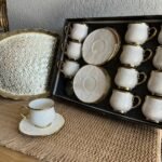 طقم فناجين قهوة 12\12 بورسلان أبيض مع ذهبي