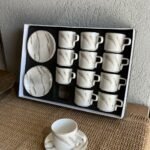 طقم فناجين قهوة 12\12 بورسلان أبيض موشح ذهبي