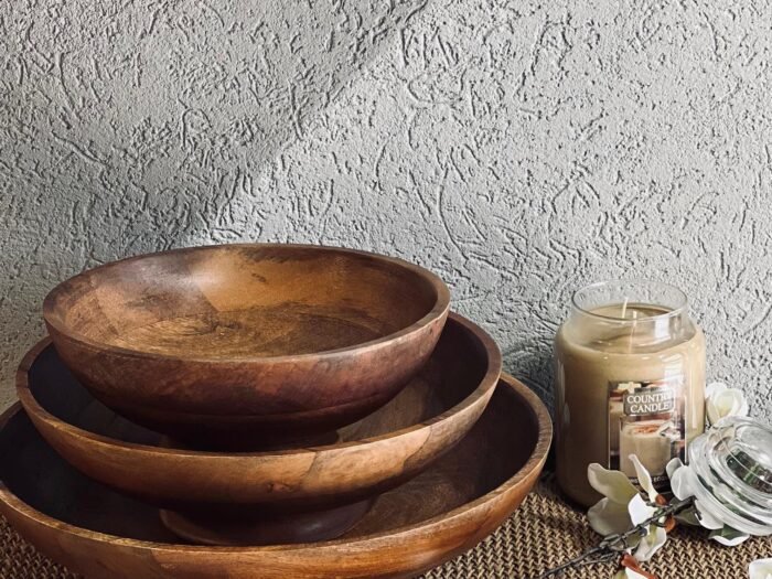 طقم جاط فواكة 3 قطع مدور خشب هندي