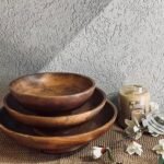 طقم جاط فواكة 3 قطع مدور خشب هندي