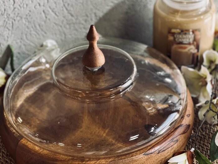 مضيفة خشب هندي مدور مع غطاء زجاج