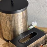 طقم سلة مع بكيت محارم ذهبي مع أسود