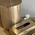 طقم سلة مع بكيت محارم مدور ذهبي