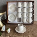 طقم فناجين قهوة 12\12 بورسلان مدور أبيض