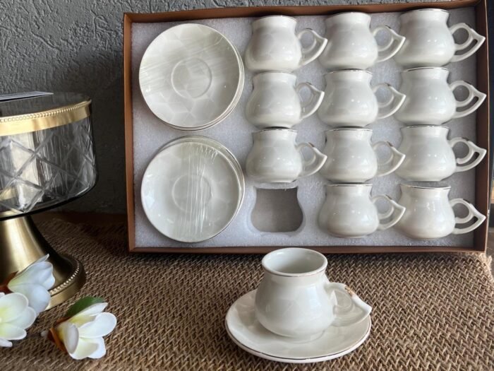 طقم فناجين قهوة 12\12 بورسلان أبيض