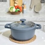 طنجرة جرانيت سكب سكني مع غطاء زجاج