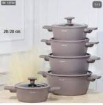 ⁦طقم طناجر 5 قطع مدور 20- 28 سم مع يد سيلكون⁩ - الصورة ⁦2⁩