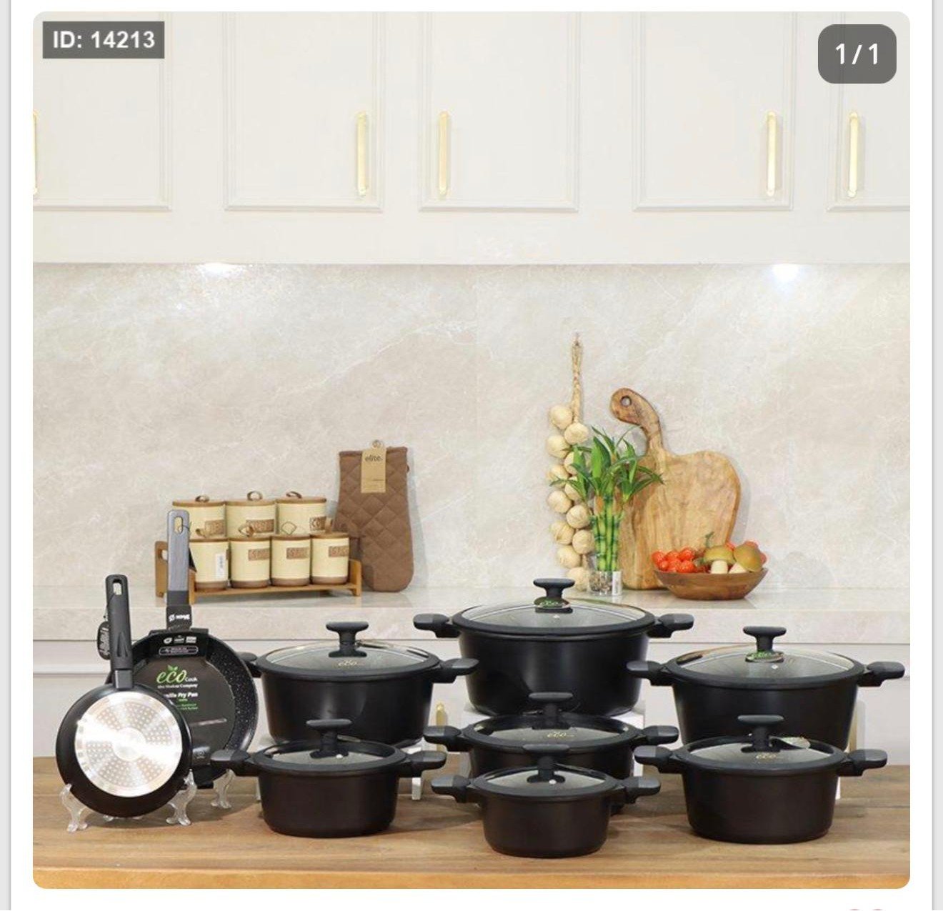 WhatsApp Image 2026-03-24 at 12.07.06 PM طقم طناجر Manilla جرانيت مدور 9 قطع 7 طناجر + 2 مقالي أسود يد جلد - الصورة 1