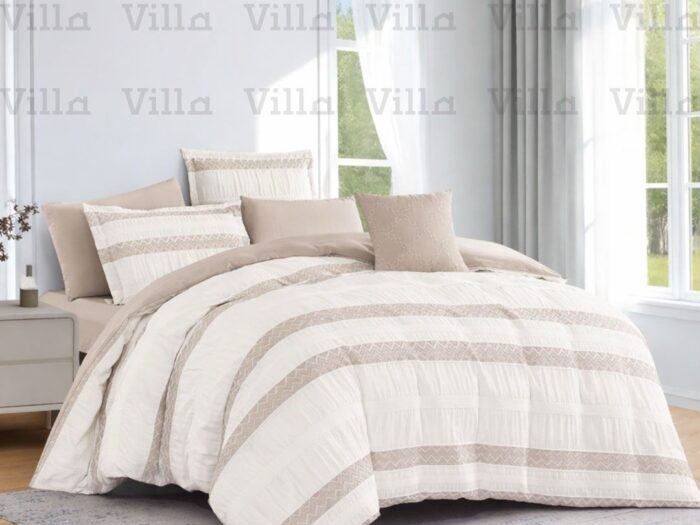 طقم لحاف كينج 7 قطع أبيض مع بيج - K-Zen 02