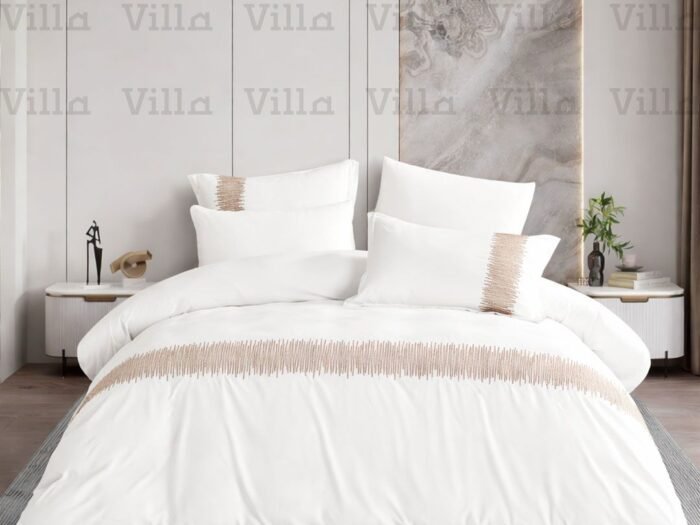 طقم لحاف كينج 7 قطع أبيض مع بني - Linen 03
