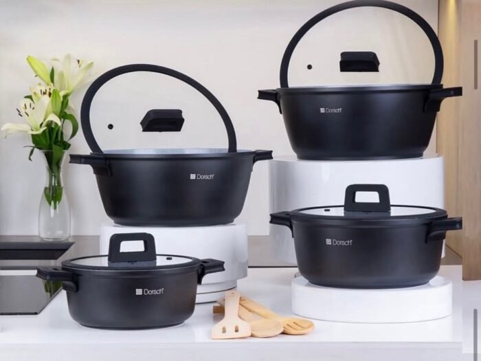 طقم طناجر 4 قطع لون أسود مغلفة بالسيراميك - Dorsch