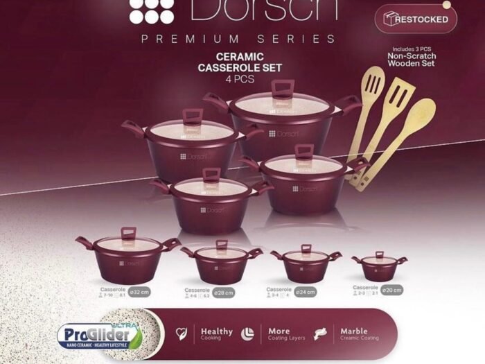 طقم طناجر 4 قطع لون خمري مغلفة بالسراميك - Dorsch