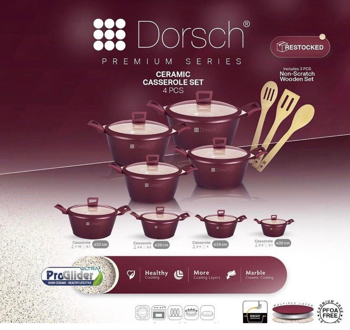 WhatsApp Image 2026-04-02 at 9.47.59 AM (1) طقم طناجر 4 قطع لون خمري مغلفة بالسراميك - Dorsch - الصورة 1