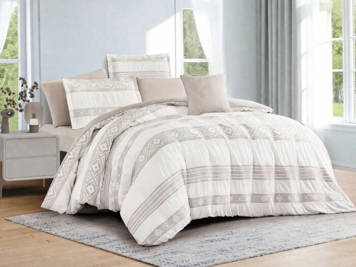 طقم لحاف كينج 7 قطع أبيض وموكا - K-Zen 01