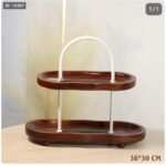 مضيفة بيضاوي معرج 2 طبقة خشب 36*30 سم مع مسكة تنك بيج